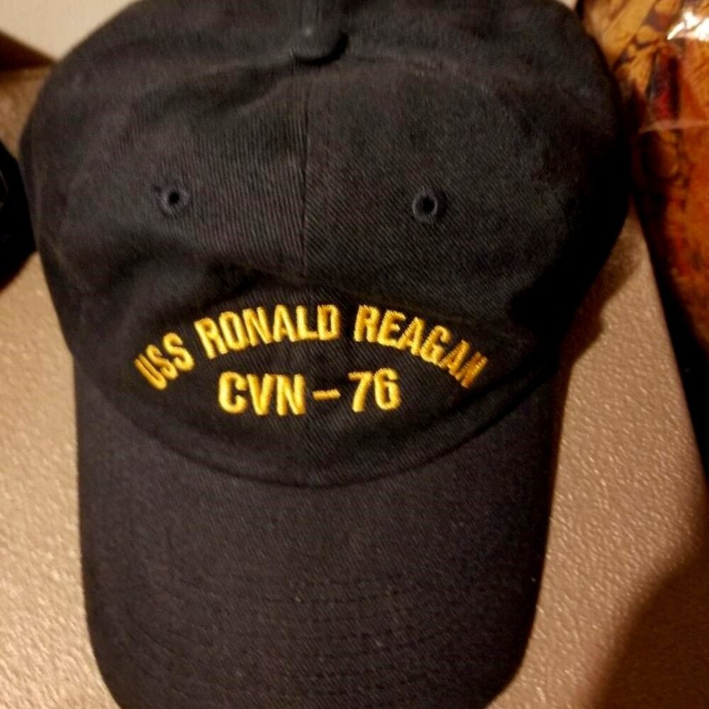 Hat- Dark Navy USS Ronald Reagan, Navy and Gold